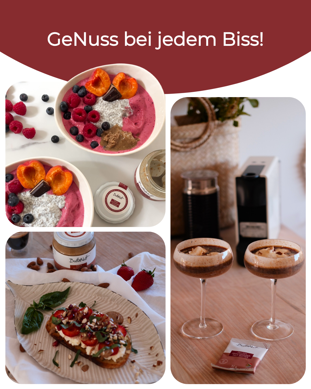 Rezeptideen mit Pekan Macadamia Nussmus von ButtaNutt: Frühstücks- und Snackgerichte