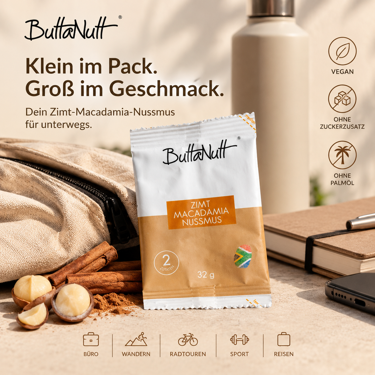 Nussmus to go: Squeeze Pack Zimt Macadamia Nussmus