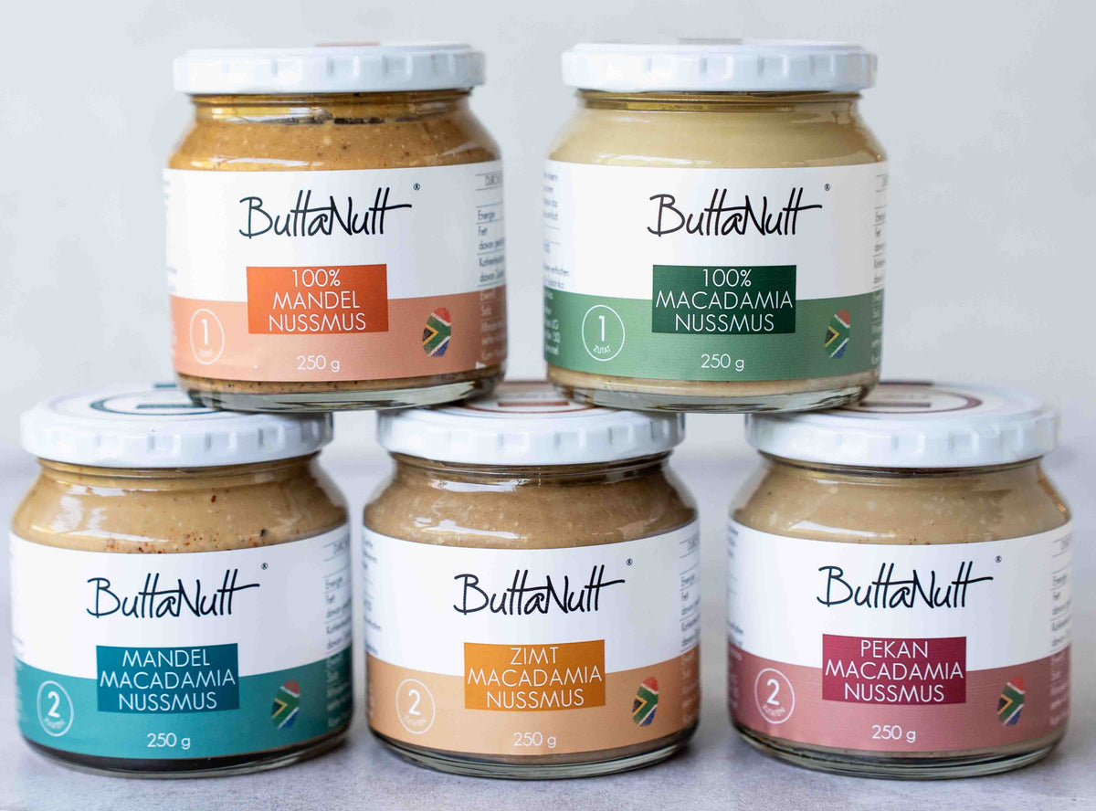 Nussmus Starter Set von ButtaNutt mit 5 Sorten à 250 g